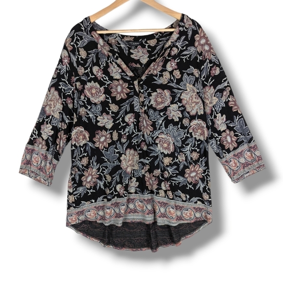 Lucky Brand 3/4 Length Sleeve Floral Blouse Top 1X Plus NWOT - Picture 1 of 15